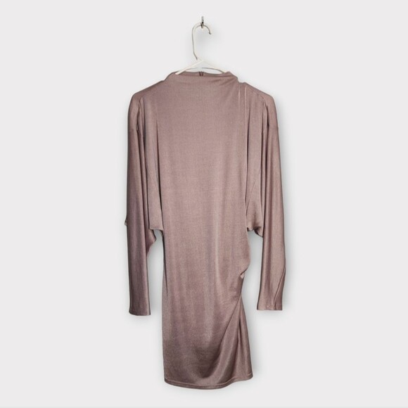 Zara Voluminous Satin Effects Long Sleeve Dress in Mauve S - Picture 3 of 7